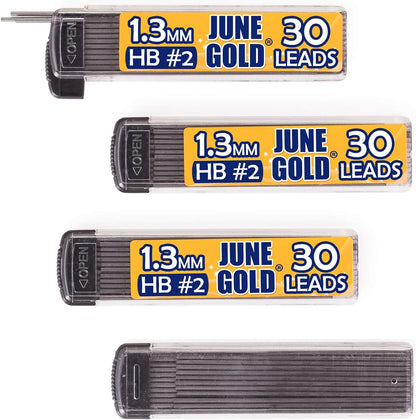 June Gold 640 Pieces, 0.5 mm HB #2 Lead Refills, 160 Pieces Per Dispenser, Fine Thickness, Break Resistant Lead/Graphite (Pack of 4 Dispensers)
