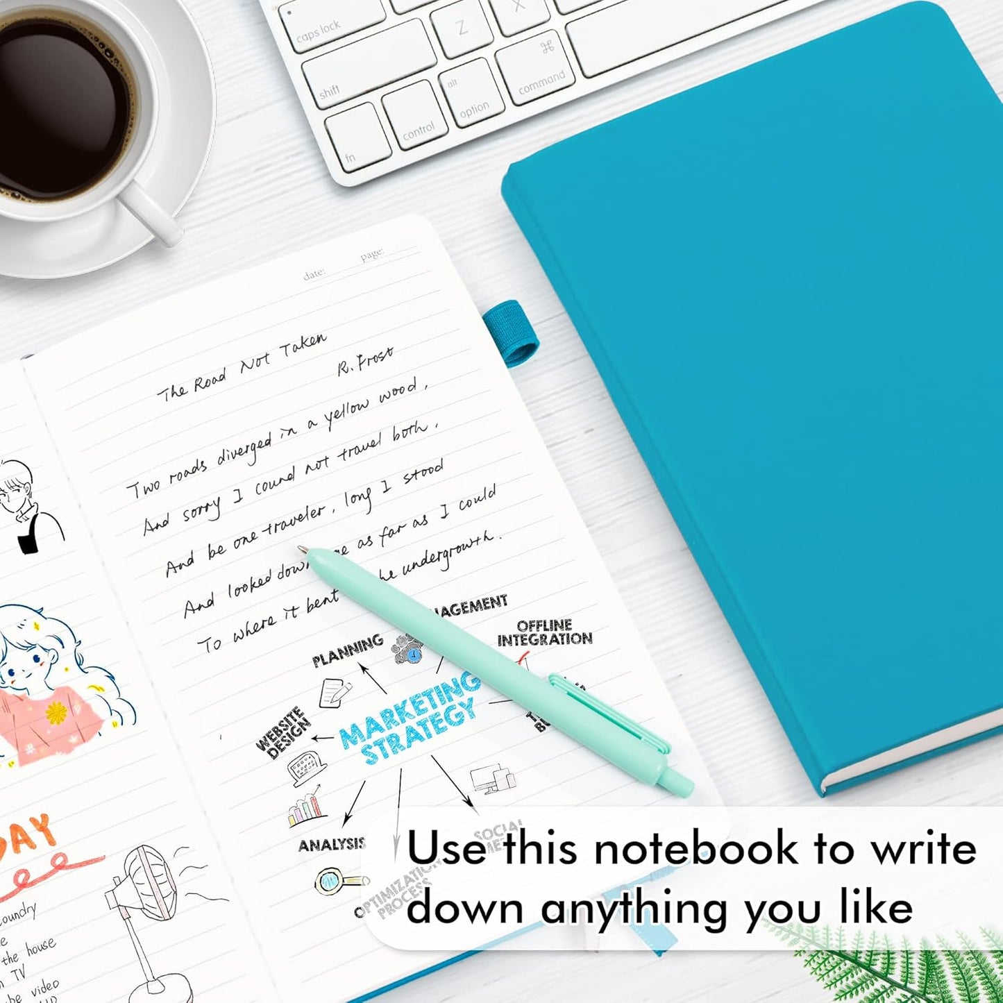 feela College Ruled Notebooks, 24 Pack Business Notebook Hardcover Lined Writing Journal with Pen Holder for Men Women Note Taking, with 24 Black Pens, 120 GSM, 5.1”x8.3”, A5, White