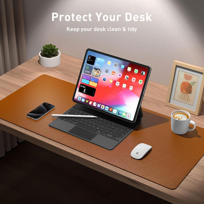 Aothia Non-Slip Waterproof PU Leather Desk Pad Protector for Mouse, Writing Desk, Office, Home, Laptop Blotter, 23.6" x 13.7", Black - Colors A