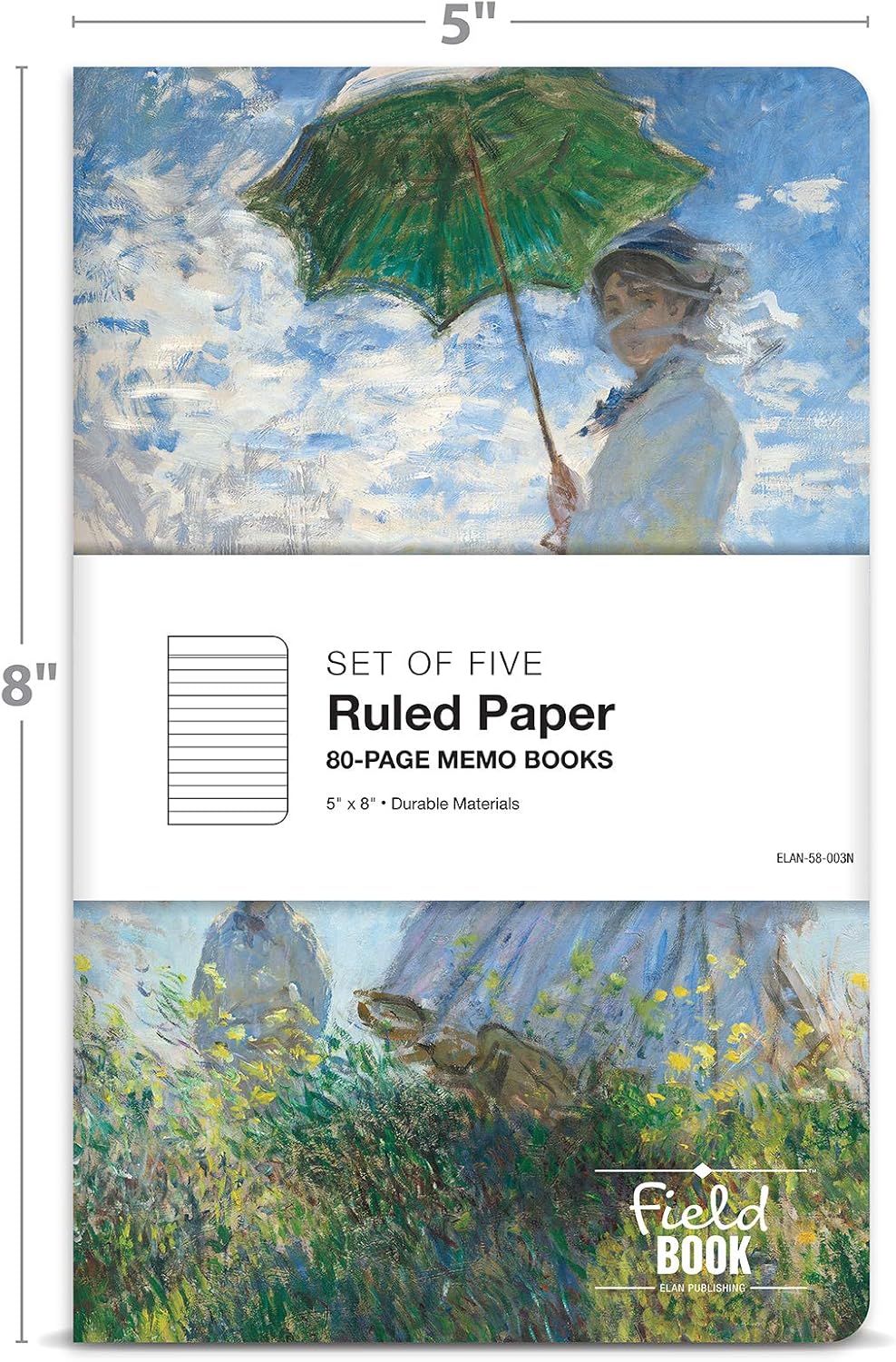 Elan Publishing Company Field Notebook - 3.5"x5.5" - MONET Patterns - Lined Memo Book - Pack of 5