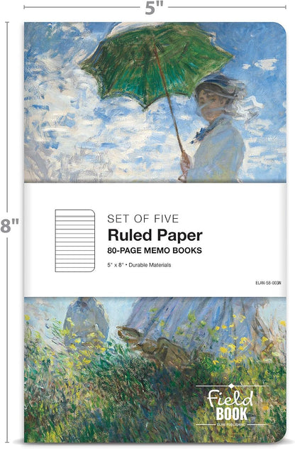 Elan Publishing Company Field Notebook - 3.5"x5.5" - MONET Patterns - Lined Memo Book - Pack of 5
