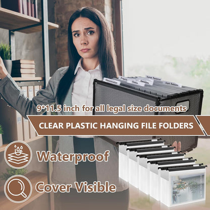 10 Pack Extra Capacity Hanging File Folders Letter Size Plastic File Folder Reinforced Tabs with Heavy Duty 2 Inch Expansion & Black Insert Gasket for Filing Cabinet Durable Hang Folders