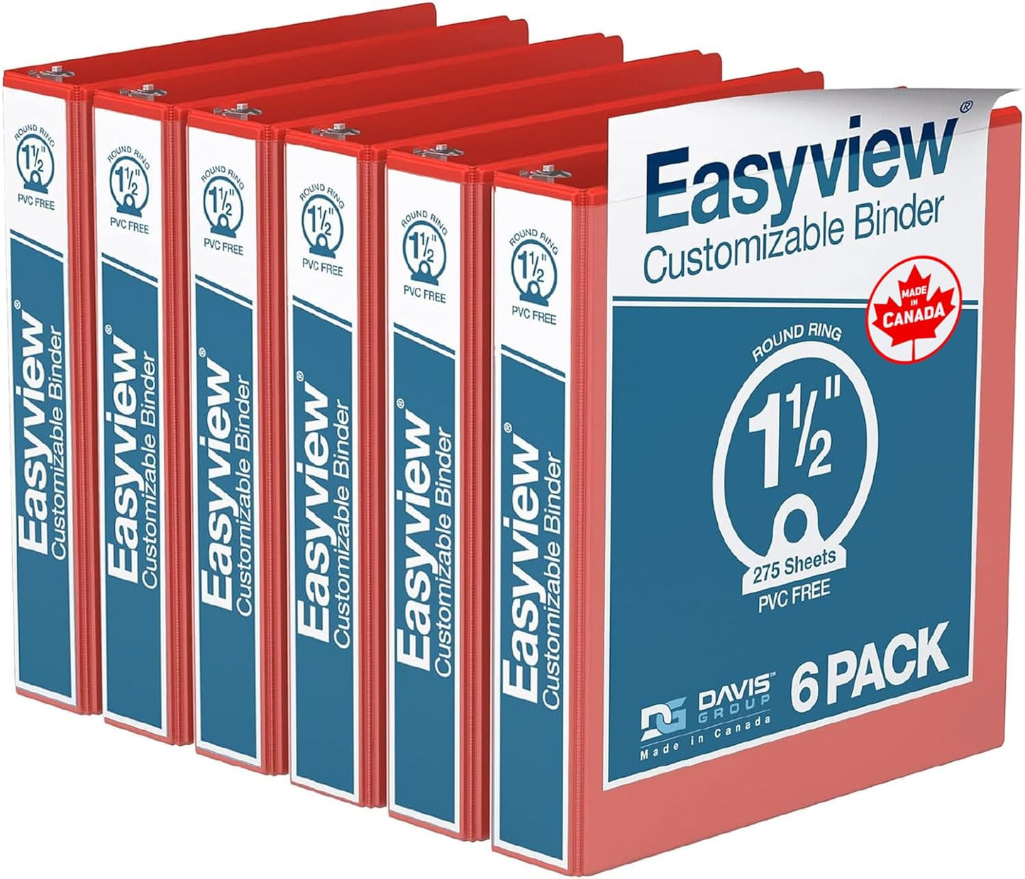 Easyview Premium 3-Ring Binders with Clear-View Covers and Round Rings, Binders for School or Office, 1 Inch, Pack of 6, Navy Blue
