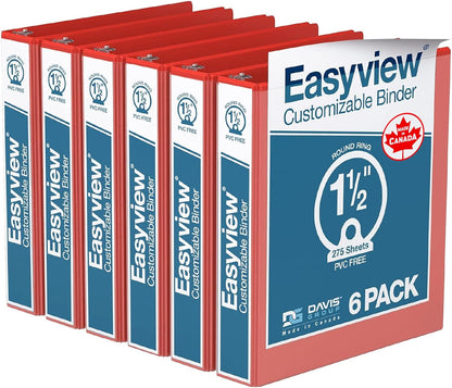 Easyview Premium 3-Ring Binders with Clear-View Covers and Round Rings, Binders for School or Office, 1 Inch, Pack of 6, Navy Blue