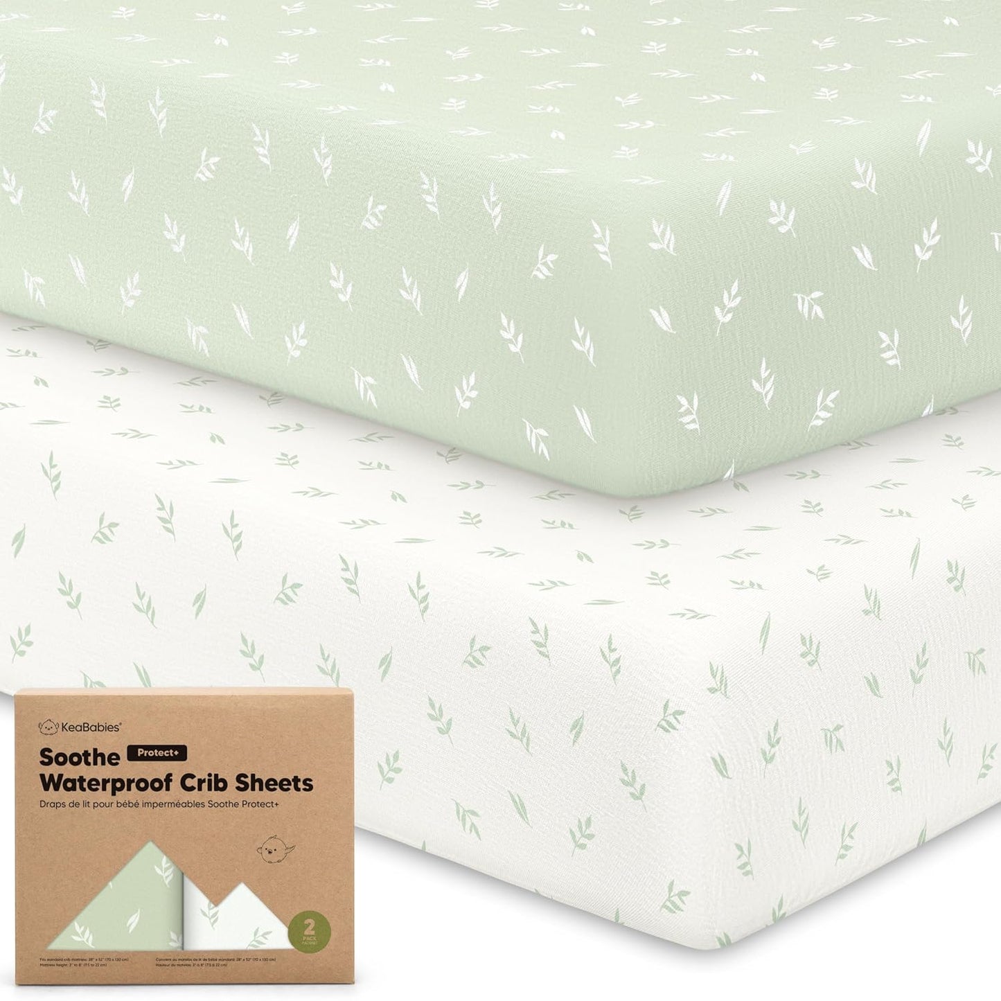2-Pack Waterproof Crib Sheets for Boys, Girls - 52x28 Fitted Organic Cotton Baby Crib Sheets, Toddler Mattress Protector Cover, Washable, Soft & Durable Baby Bedding Essentials(Pine Grove)