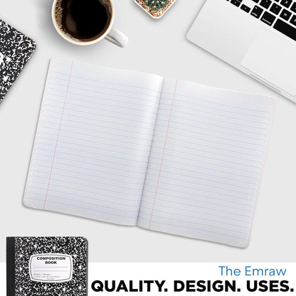 Emraw Marble Composition Notebook Wide Ruled Black and White Composition Books 100 Sheets (4 Pack) - By Enday