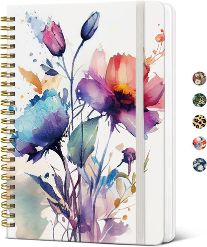 Taja Lined Spiral Journal Notebook for Women, A5 Cute College Ruled Hardcover Notebook for Work & Note Taking, Pretty Journal for Writing, 140 Pages, Flower Garden