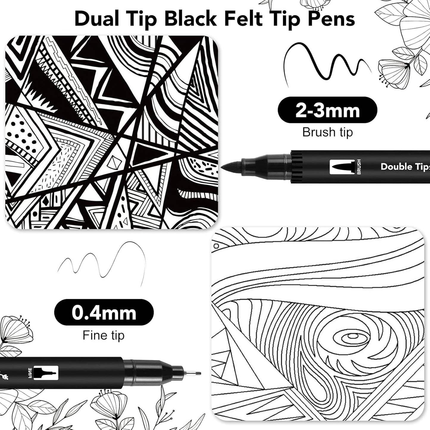 Thboxes 12 Pack Black Drawing Pens, Dual Tip Brush Fineliners Pens Washable Brush Tip Markers for Adults Art Drawing Sketching Journaling Calligraphy