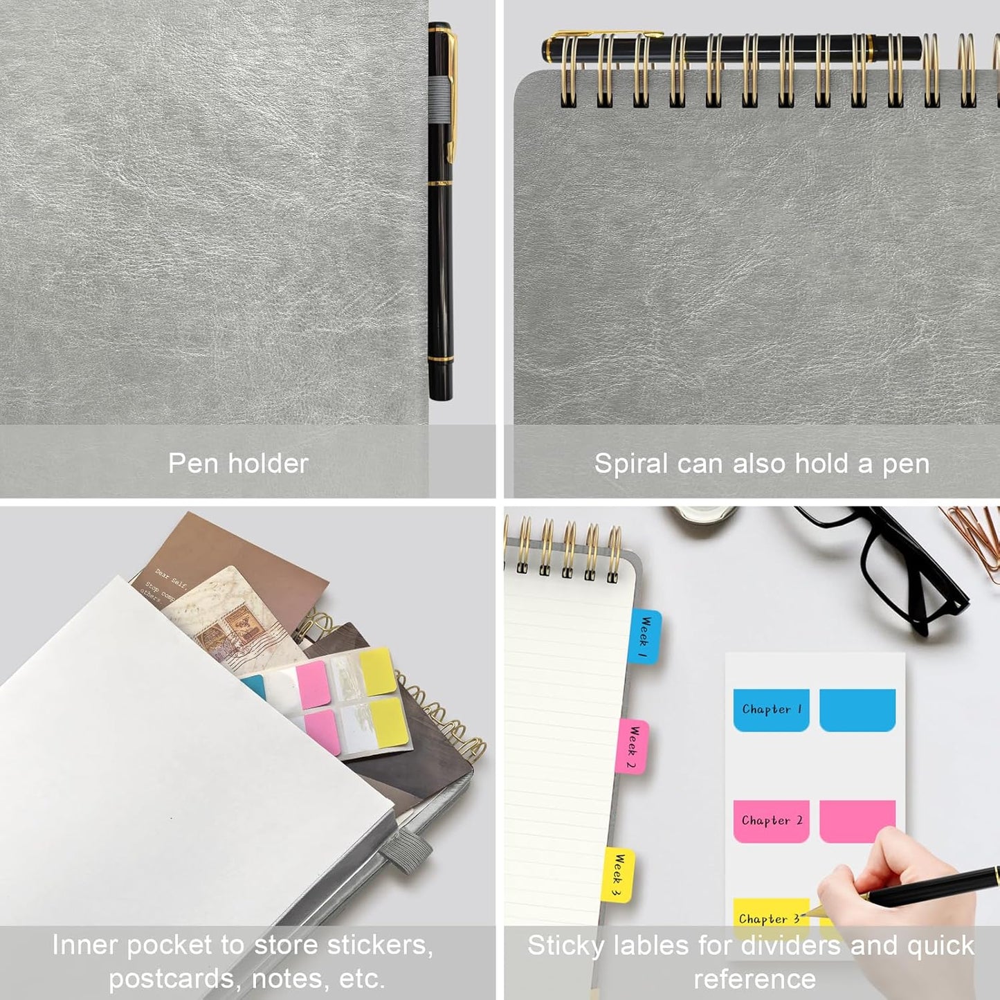 A5 Top Spiral Notebook, Large Leather Hardcover Top Bound Steno Pads, 240 Pages 100 gsm Thick Lined Paper Left Handed Notebook Journal for Work, School, Meeting Writing - Brown, 5.9" x 8.5"