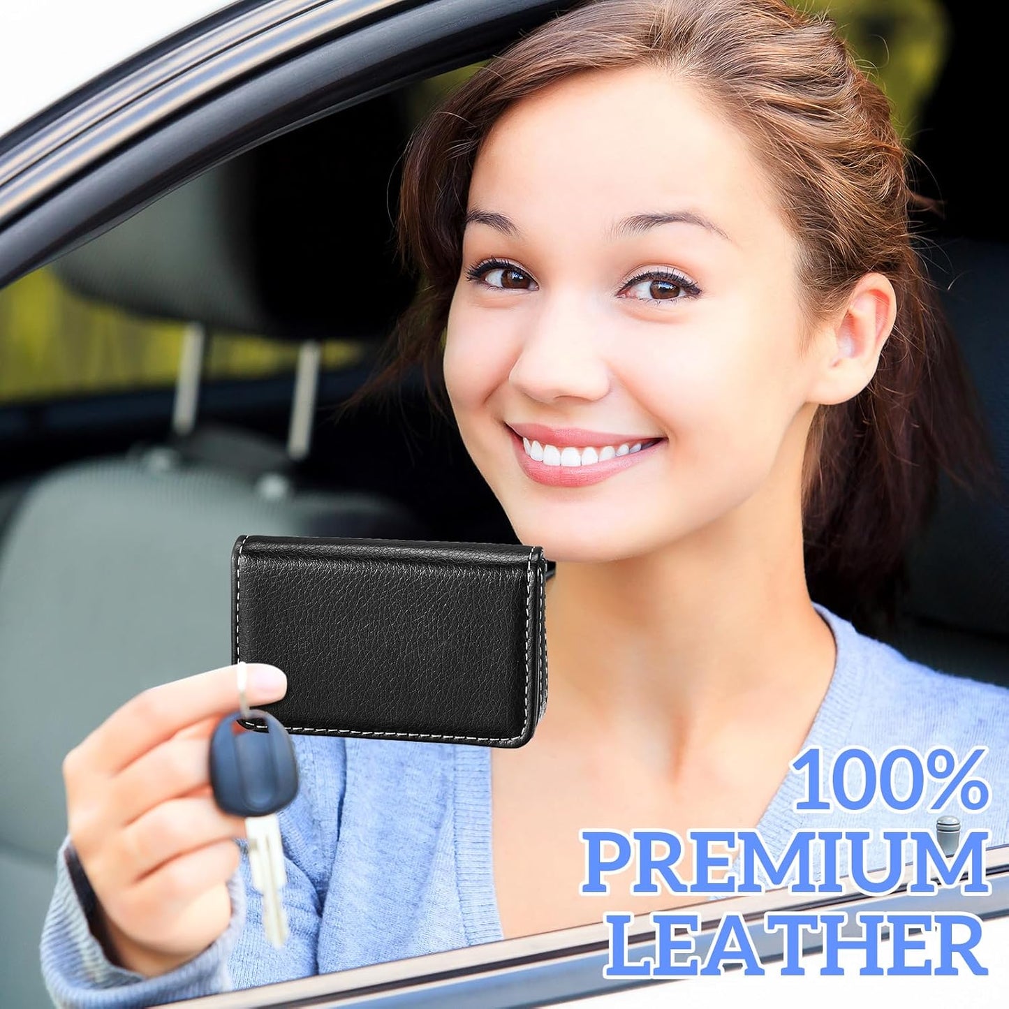 Outus 2 Pcs Business Card Holder, PU Leather Business Card Case Pocket Wallet with Magnetic Shut for Valentines Gift Adult(Black and Coffee)