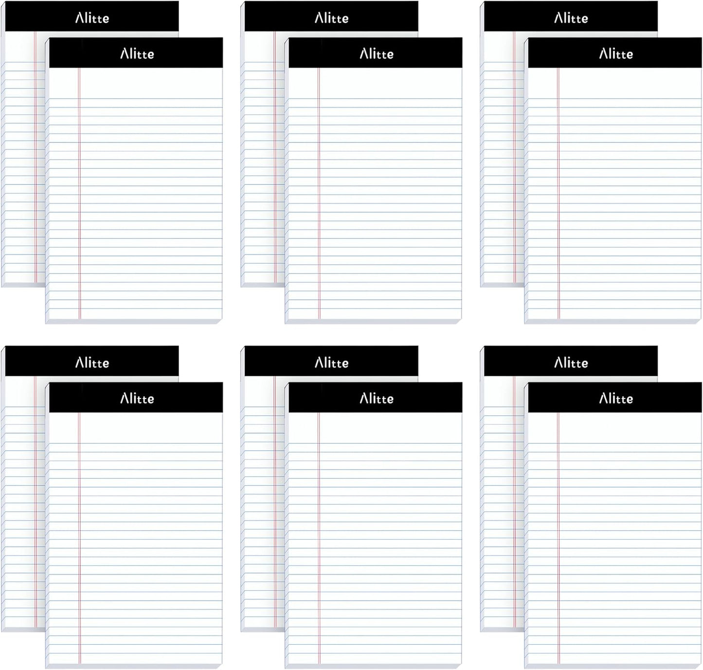 Alitte 5x8 Small Notebooks – 12 Pack Narrow Ruled, White Perforated Note Pads with 50 Sheets Per Notepad, (No Ink Bleeding) Ideal Legal Pads for Writing, Note Taking, Home, Office, School
