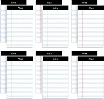 Alitte 5x8 Small Notebooks – 12 Pack Narrow Ruled, White Perforated Note Pads with 50 Sheets Per Notepad, (No Ink Bleeding) Ideal Legal Pads for Writing, Note Taking, Home, Office, School