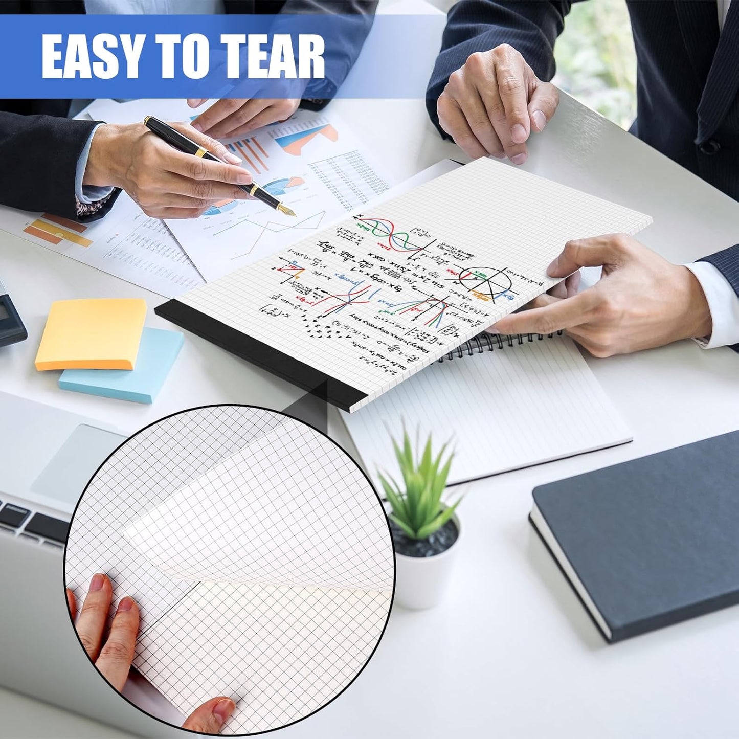 BOOKNOW 2-Pack 8.5" x 11" White 4x4 Quad Ruled Graph Paper Pads, 50 Sheets per Pad, for Office, School, Drawing, Math, Drafting, and Engineering