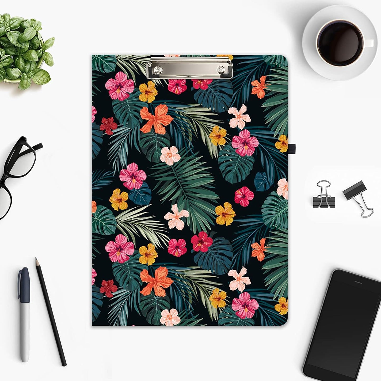 Hongri Clipboard Folio with Refillable Lined Notepad and Interior Storage Pocket for Students, Classroom, Office, Women, Man, Cute Custom Pattern, Size 12.8 x 9.2 in, Classic Flower