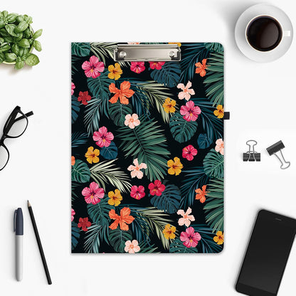 Hongri Clipboard Folio with Refillable Lined Notepad and Interior Storage Pocket for Students, Classroom, Office, Women, Man, Cute Custom Pattern, Size 12.8 x 9.2 in, Classic Flower