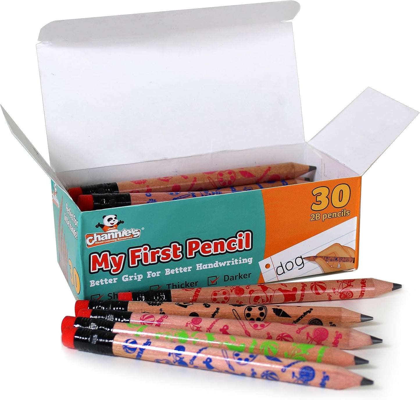 Channie's My First Pencil, Easy-to-Hold Jumbo Pencils for Preschoolers, Kindergarteners & 1st Graders, Brown Wooden 2B Fat Pencils for Kids Ages 3-7, 2 Pack (5 Each) + Sharpener