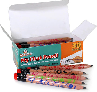 Channie's My First Pencil, Easy-to-Hold Jumbo Pencils for Preschoolers, Kindergarteners & 1st Graders, Brown Wooden 2B Fat Pencils for Kids Ages 3-7, 2 Pack (5 Each) + Sharpener