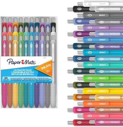 Paper Mate InkJoy Gel Pens Ultimate Pack, Retractable, Featuring Classic, Bright!, and Metallic Inks, Assorted Colors, 30 Count - Writing, Note-Taking, Teacher Supplies, Back to School