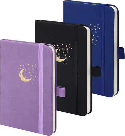 BOBO RABBIT 3 Pack Pocket Small Notebooks Total 600 Pages A6 Moon Star Aesthetic Mini Compact Journal Notebook For Note Taking Journaling Hardcover Leather College Ruled Lined Note Pads for Women Men Travel Office School