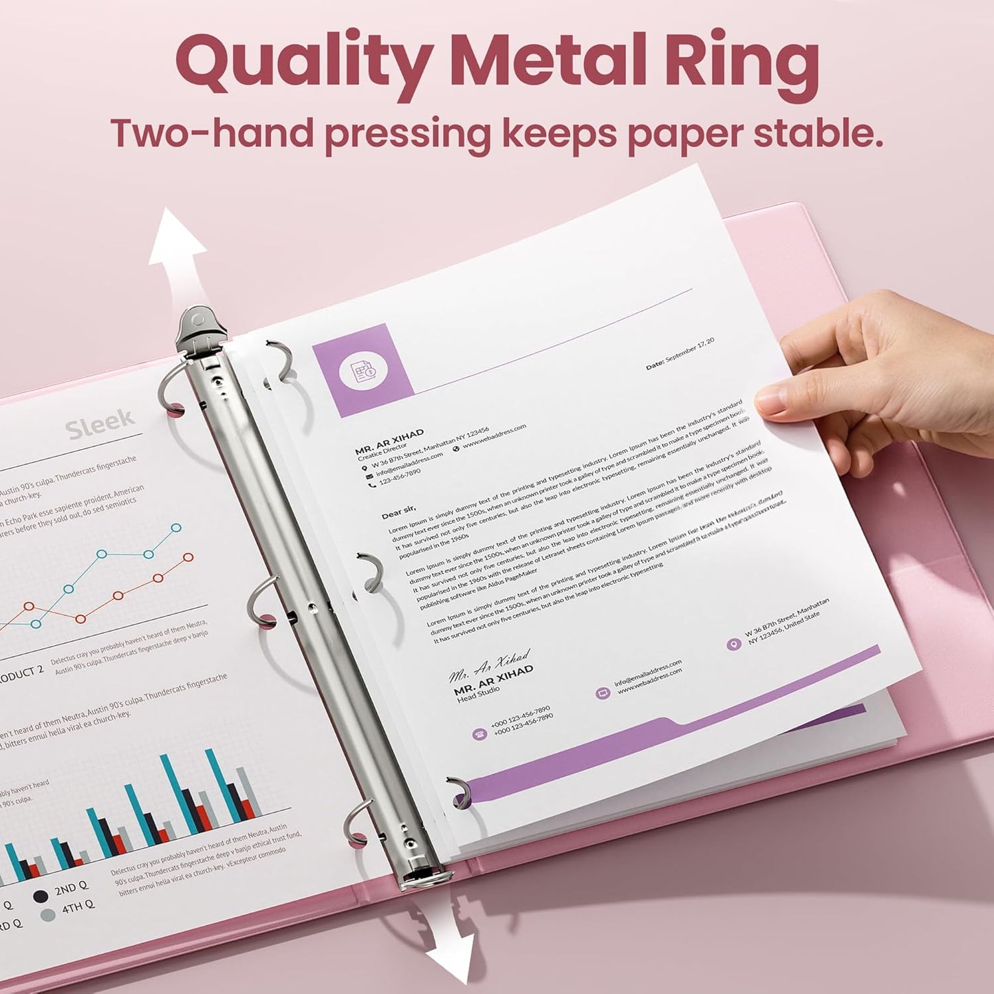 SUNEE 3 Ring Binder 3 Inch 1 Pack, Clear View Binder Three Ring PVC-Free (Fit 8.5x11 Inches) for School or Office Supplies, Pink