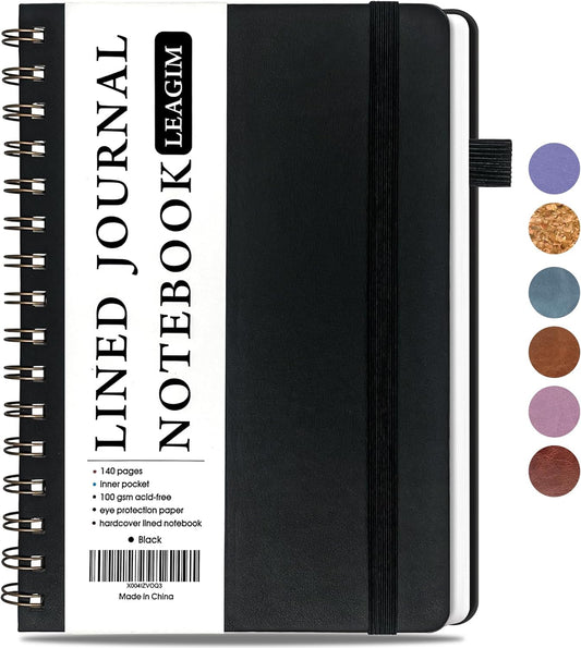 LEAGIM Lined Spiral Journal Notebook for Women & Men, College Ruled Hardcover Notebook for Work & Note Taking, Journals for Writing, 100 GSM, Business, School, 140 Pages, A5(5.8"x8.5") - Brown