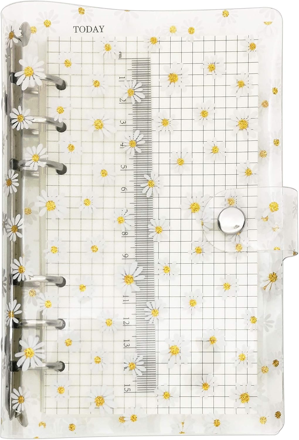 A6 A5 6-Holes Colorful PVC Cover Round Ring View Binder with Snap Button Closure File Folder for Loose Leaf Sheet Protectors Notebook Refill (Pink Daisy, A5 Mini Set) - Colors A