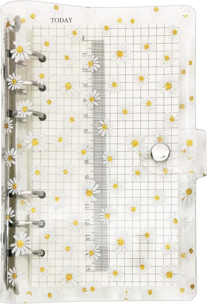 A6 A5 6-Holes Colorful PVC Cover Round Ring View Binder with Snap Button Closure File Folder for Loose Leaf Sheet Protectors Notebook Refill (Pink Daisy, A5 Mini Set) - Colors A