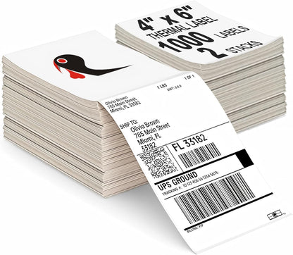 4x6 Thermal Labels 500/Stack, HUOJI Shipping Thermal Labels 4x6 Fanfold Compatible with Rollo, Zebra, MUNBYN Printers (Commercial Grade)