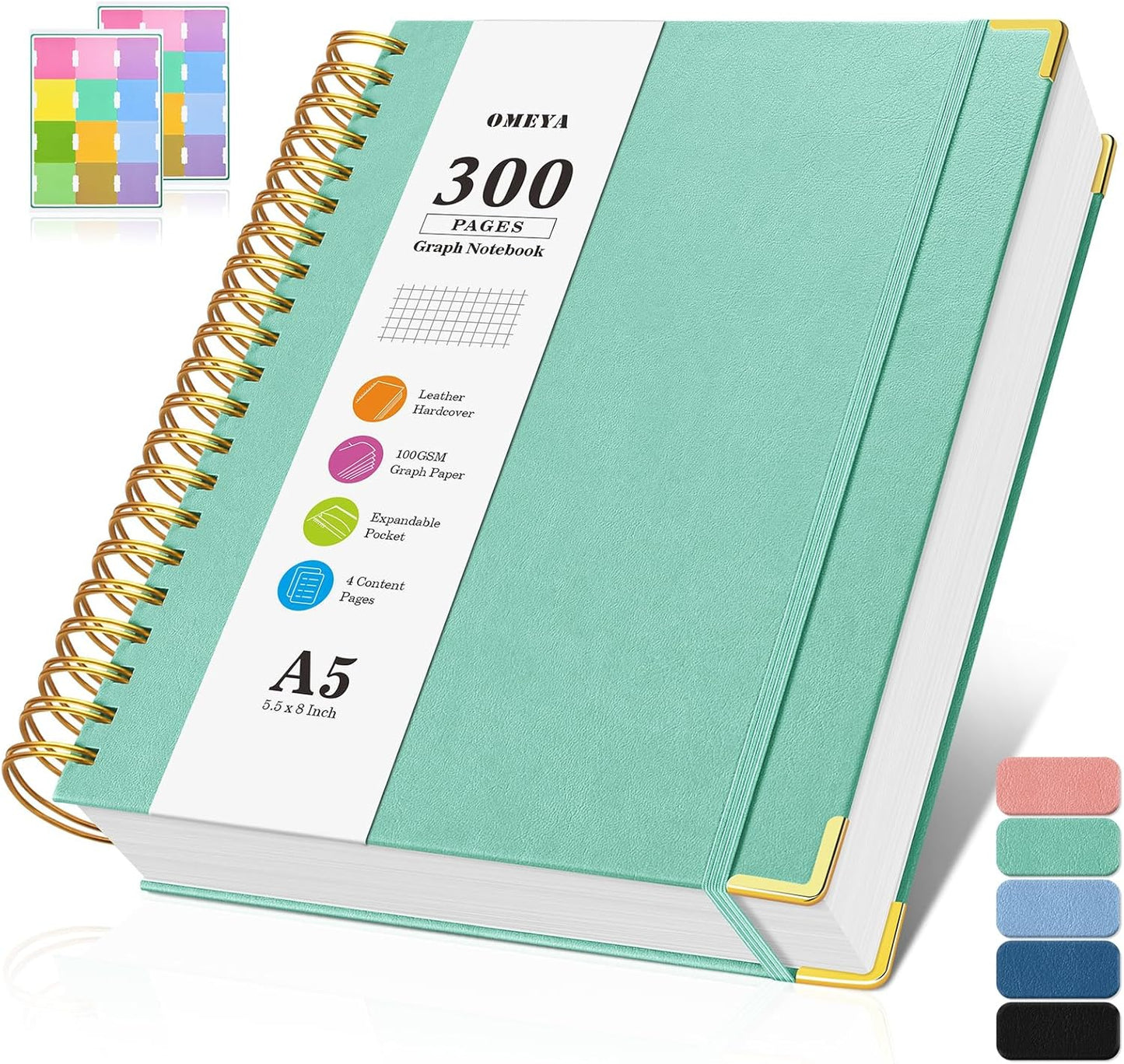 Graph Paper Notebook, Spiral Grid Notebook 8.5" X 11", Hardcover Leather Journal 300 Pages, 100GSM Thick Grid Paper Notebook, Large A5 Graphing Notebook Journal for Women Men Writing Engineering Work