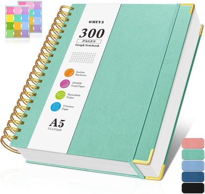 Graph Paper Notebook, Spiral Grid Notebook 8.5" X 11", Hardcover Leather Journal 300 Pages, 100GSM Thick Grid Paper Notebook, Large A5 Graphing Notebook Journal for Women Men Writing Engineering Work