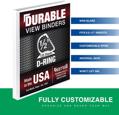 Samsill Durable 4 inch 3 Ring Binder, D Ring Binder, 100% Recycled Chipboard, Black, 2 Pack