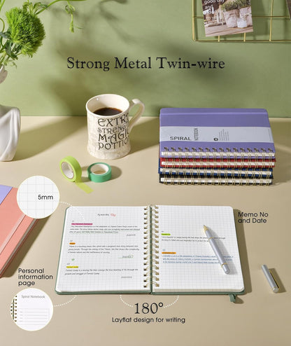 Lined Spiral Journal Notebook, A5 Hardcover Spiral Journals for Women Men, 150 Numbered Pages Spiral Bound Notebook, 100 GSM College Ruled Notebooks for Work, Note Taking 5.75" x 8.38", Olive Green