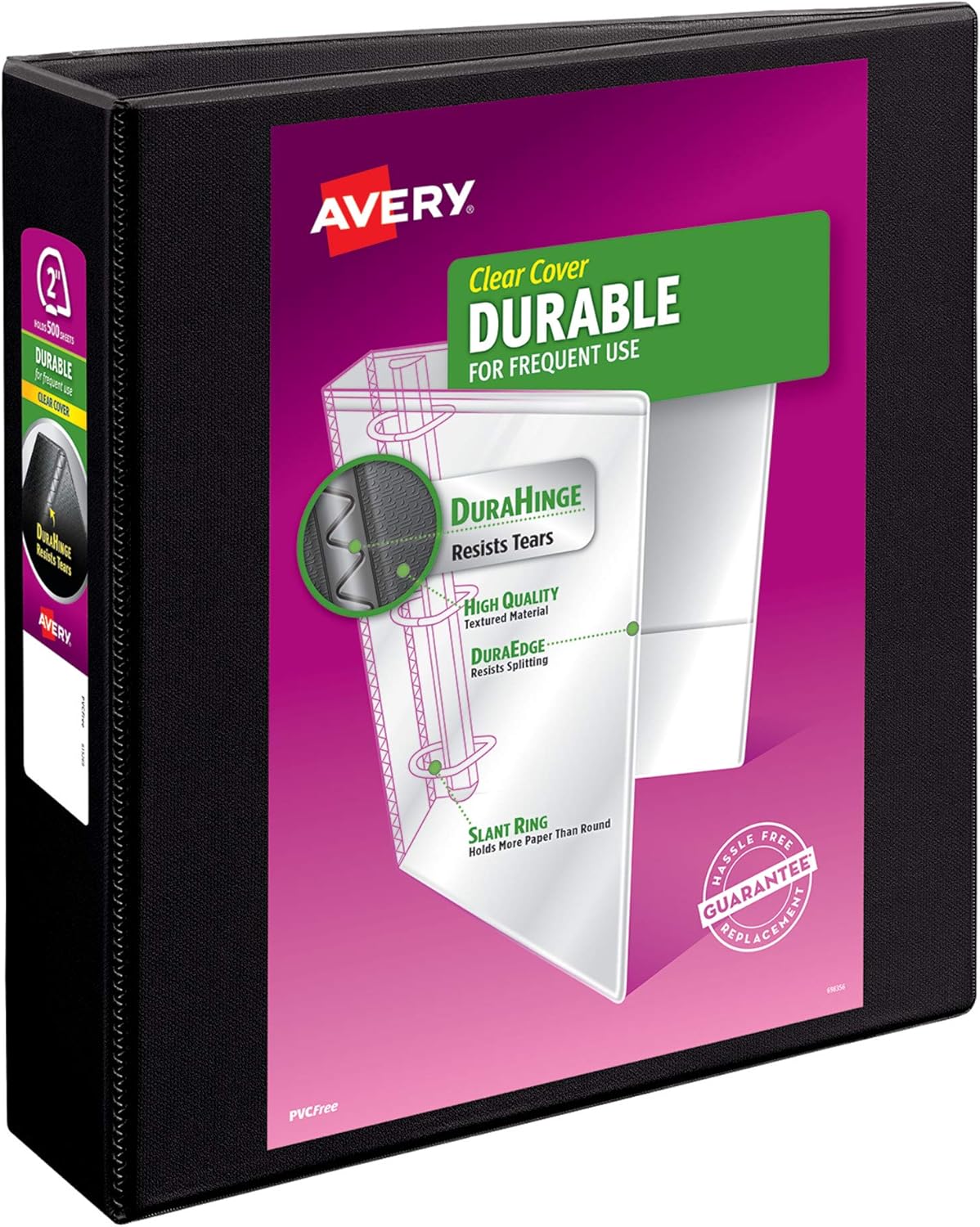 Avery(R) Durable View 3 Ring Binder, 2 Inch EZD Rings, 1 Black Binder (09500)