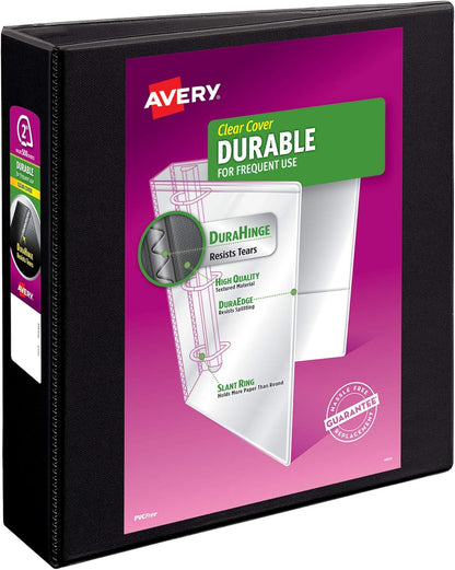 Avery(R) Durable View 3 Ring Binder, 2 Inch EZD Rings, 1 Black Binder (09500)