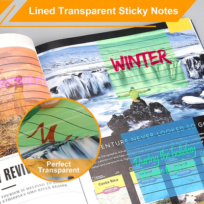 3x3 Inch Transparent Sticky Notes 300 Sheets, Clear Translucent Lined Self-Adhesive Memo Repositionable Reminder Pad for Office, College Students, Planners, Journals, School Supplies (Purple)