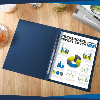 Dunzoom 5 Pcs 8.5 x 11 Inch Pressboard Report Cover, 3'' Capacity, Presentation Binder Folder with Metal Prong for Business, Presentations, Contract, Proposal and Other Documents Management (Black)