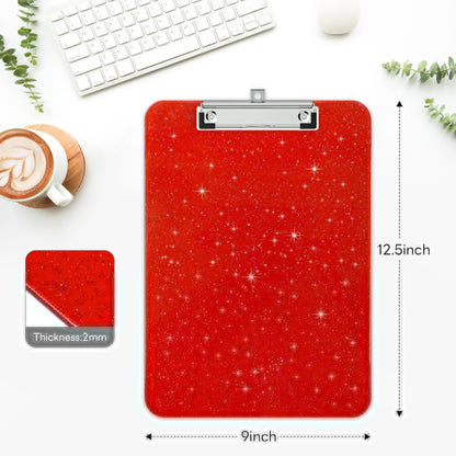A4 Plastic Glitter Clipboard, Sparkly Pink 12.5 x 9 Letter Size for Classroom, Students, Teacher, Nurse, 8.5 x 11 Clip Board with Low Profile Clip, Office & School Supplies