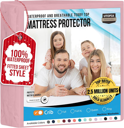 Twin Size Mattress Protector Waterproof, Premium 200 GSM Terry Mattress Cover, Soft & Breathable Bed Cover, Fitted Sheet Style Stretchable Deep Pockets 15" by Utopia Bedding (White)