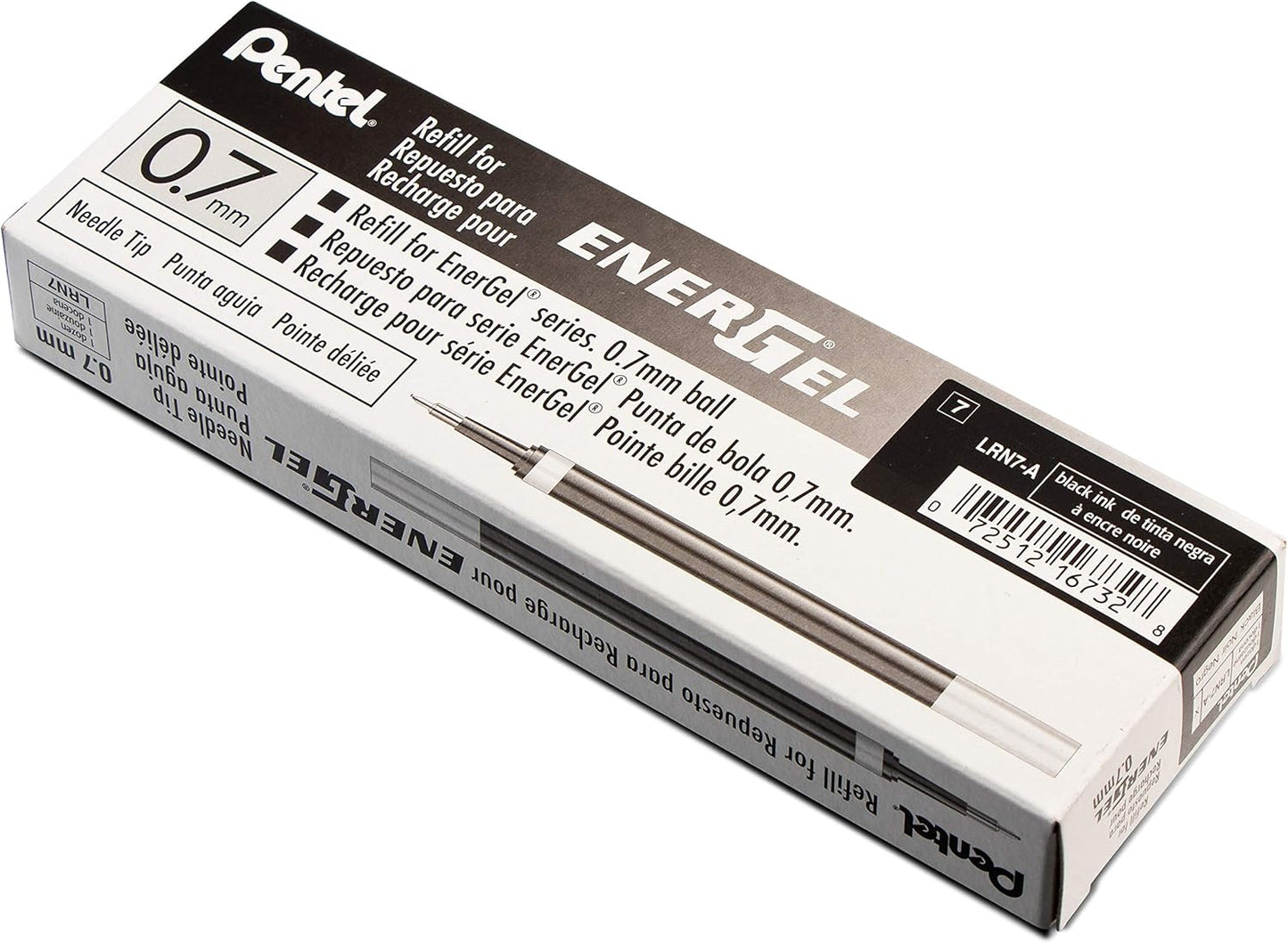 Pentel Refill Ink for EnerGel Liquid Gel Pen, (0.7mm), Medium Line, Needle Tip, Black Ink, Box of 12 (LRN7-A)