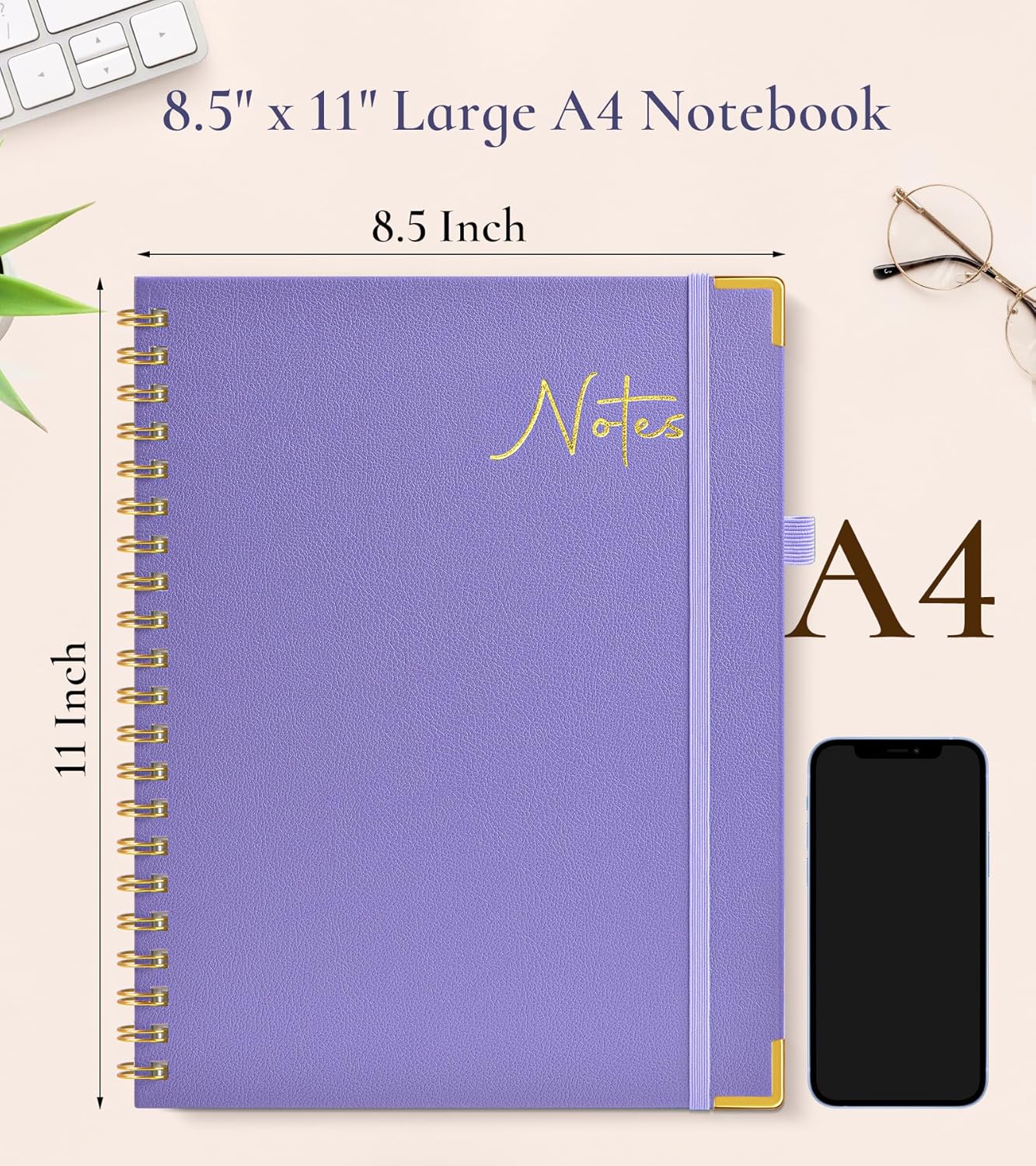 Hardcover Spiral Notebook Journal 8.5” x 11”, A4 Large Leather Notebooks for Women Men, Lined College Ruled Notebook, 50 Sheets/100 Pages, Spiral Bound Journals for Work School Note Taking, Green