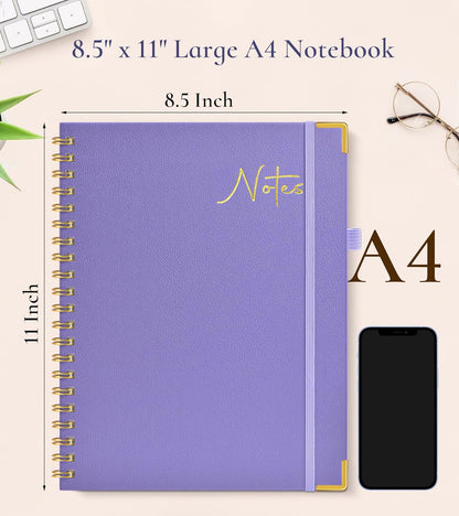 Hardcover Spiral Notebook Journal 8.5” x 11”, A4 Large Leather Notebooks for Women Men, Lined College Ruled Notebook, 50 Sheets/100 Pages, Spiral Bound Journals for Work School Note Taking, Green