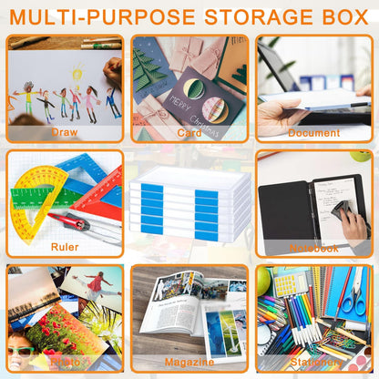 LonlyEagle 6 Pcs Clear A4 File Portable Project Case, Plastic Storage Box for 8.5" x 11" Letter Paper, Scrapbook Paper Storage Boxes Documents Magazines Holder