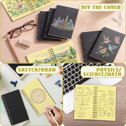 Jutom 6 Pcs Small Graph Paper Pads Notebook Mini Spiral Notebooks Grid Paper 3 x 5 Inch Pocket Notepads 120 Pages Mini Notepads for Office School Work Math Meeting (Black)