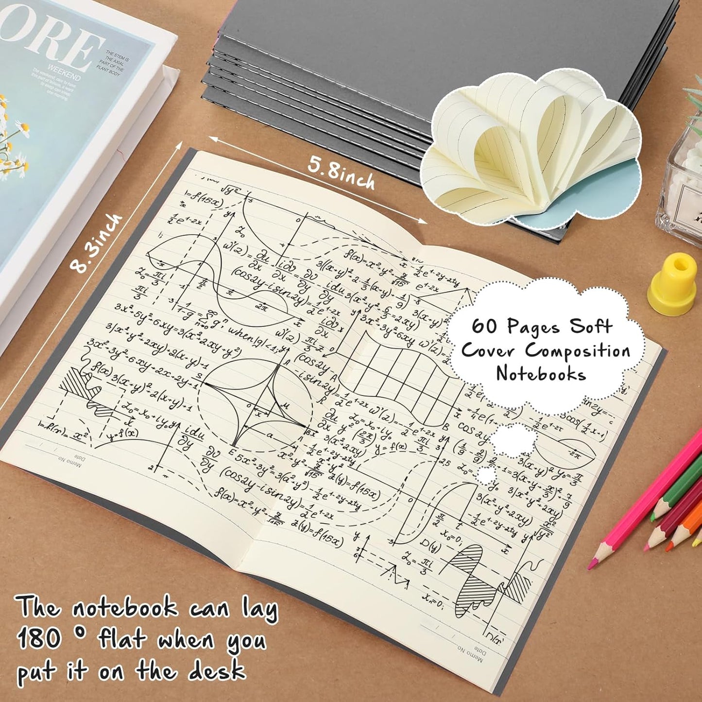 Handepo 100 Pack A5 Composition Notebooks 72 Pages/36 Sheets Ruled Lined Composition Kraft Notebooks Bulk Soft Cover Journals Travel Memo for Students Classroom Office Supplies(a5, Colourful)