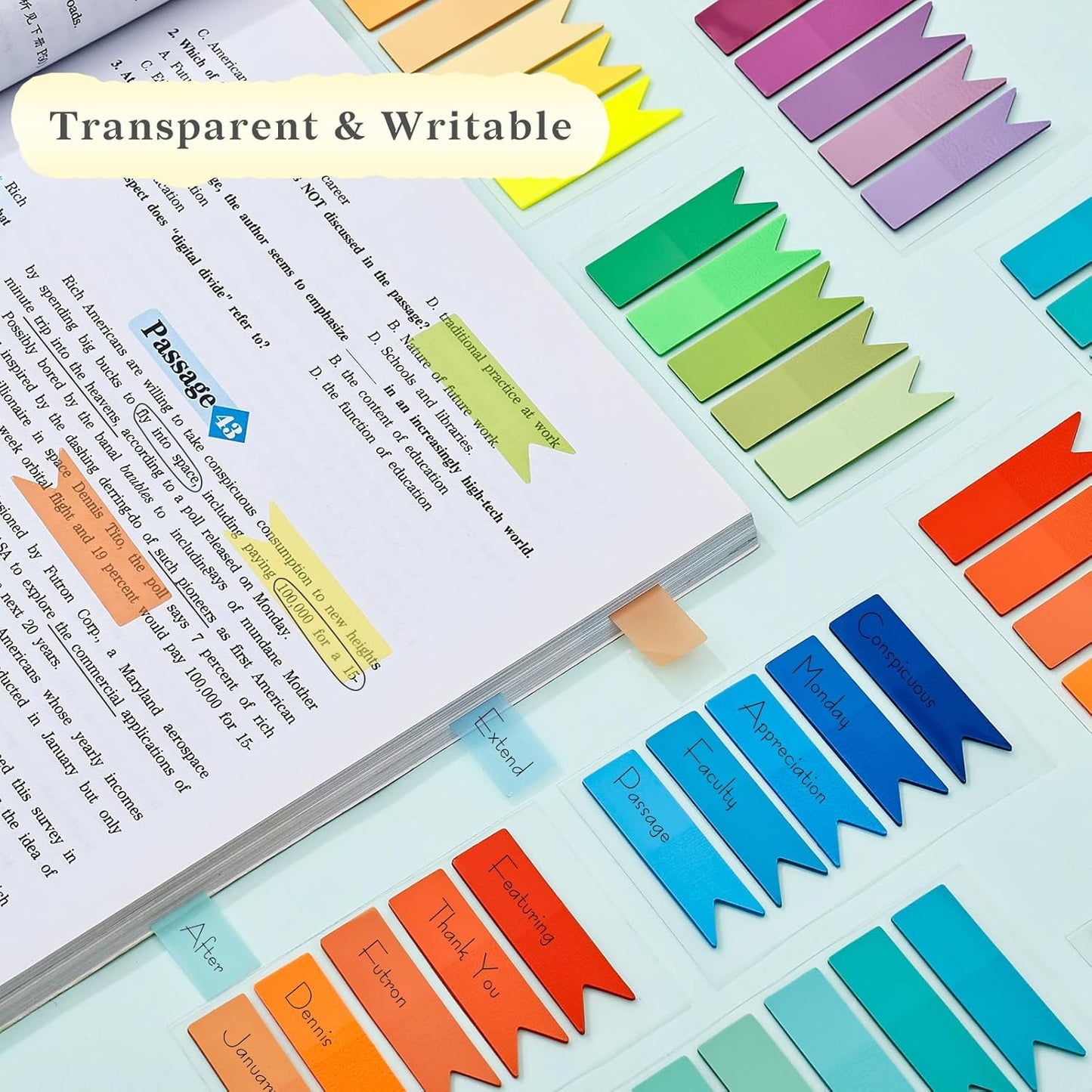 Temiary 1200 Pieces Transparent Sticky Index Tabs, Page Markers for Annotating, Translucent Morandi Arrow Flag Tab for Bookmarks Bible Tabs Notebook School Supplies