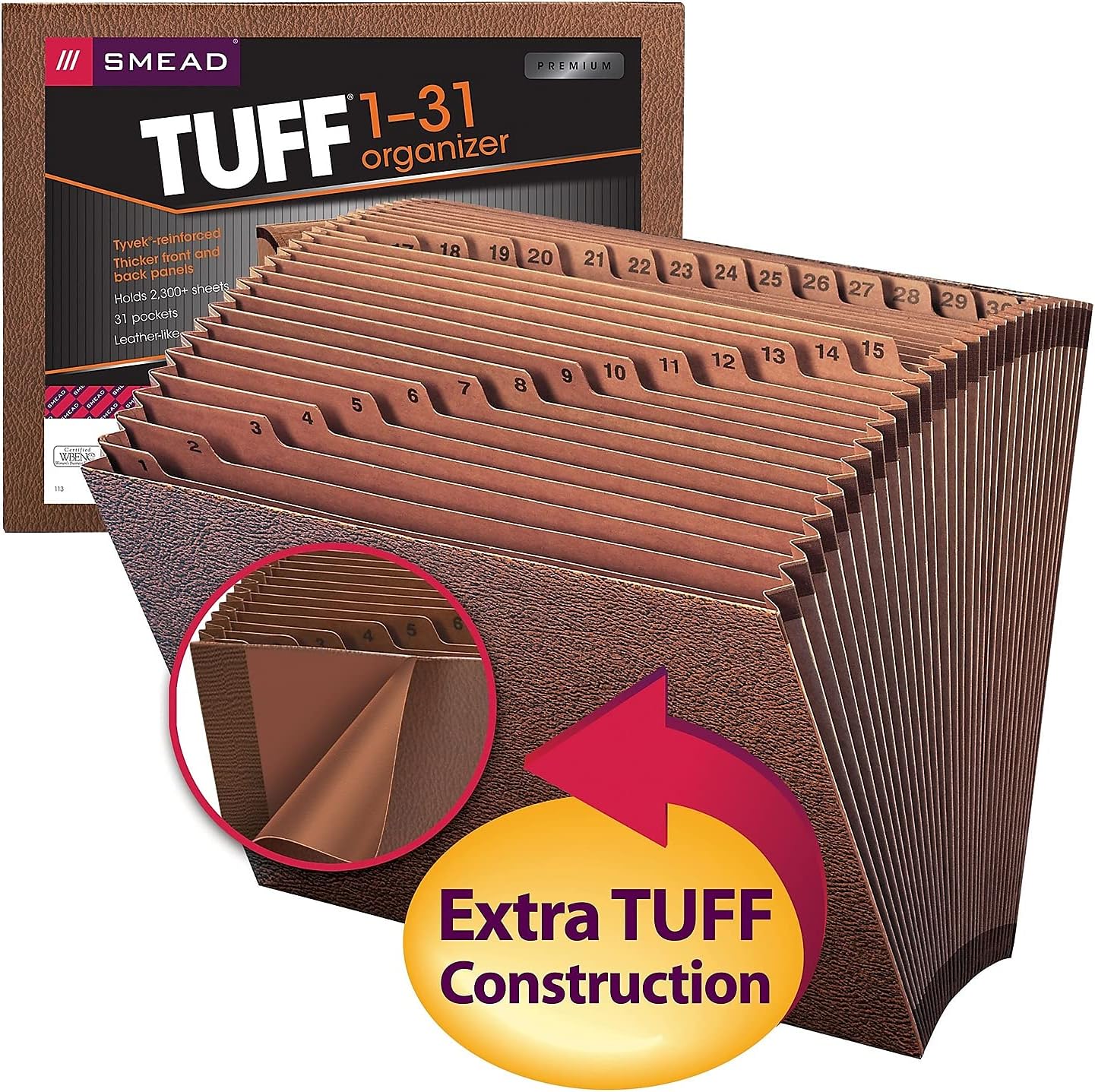 Smead TUFF Expanding File, Monthly (Jan.-Dec.), 12 Pockets, Letter Size, Redrope-Printed Stock (70488)