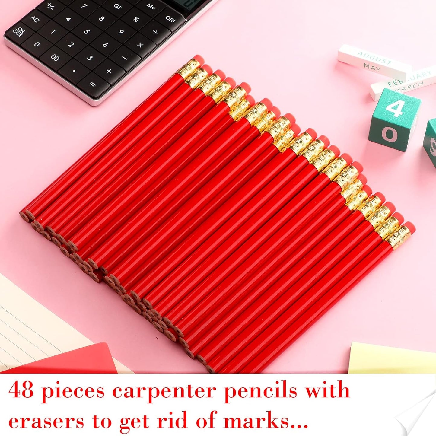 Fainne 48 Pcs Jumbo Pencil, Wooden Pencil with Black Core for Carpenters Construction Workers Woodworkers Framers Beginners Students Teachers DIY Project(Yellow,Round)