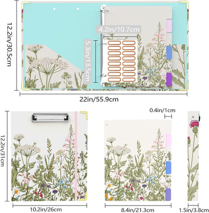 3 Ring Binder 2 Inch Round Ring Binder with 6 Tab Dividers，2 Interior Pockets，Cute Binder Clipboard with Storage, for School Office, Portfolio(Almond Tree)