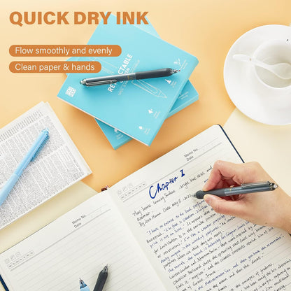 ParKoo Gel Pens Quick Dry Ink Fine Point 0.5mm, Retractable Rolling Ball 6 Black/6 Blue Ink Pen, Click Silent Pens Set for Journaling Notetaking Drawing Sketching Smooth Writing Non Bleed 12pcs