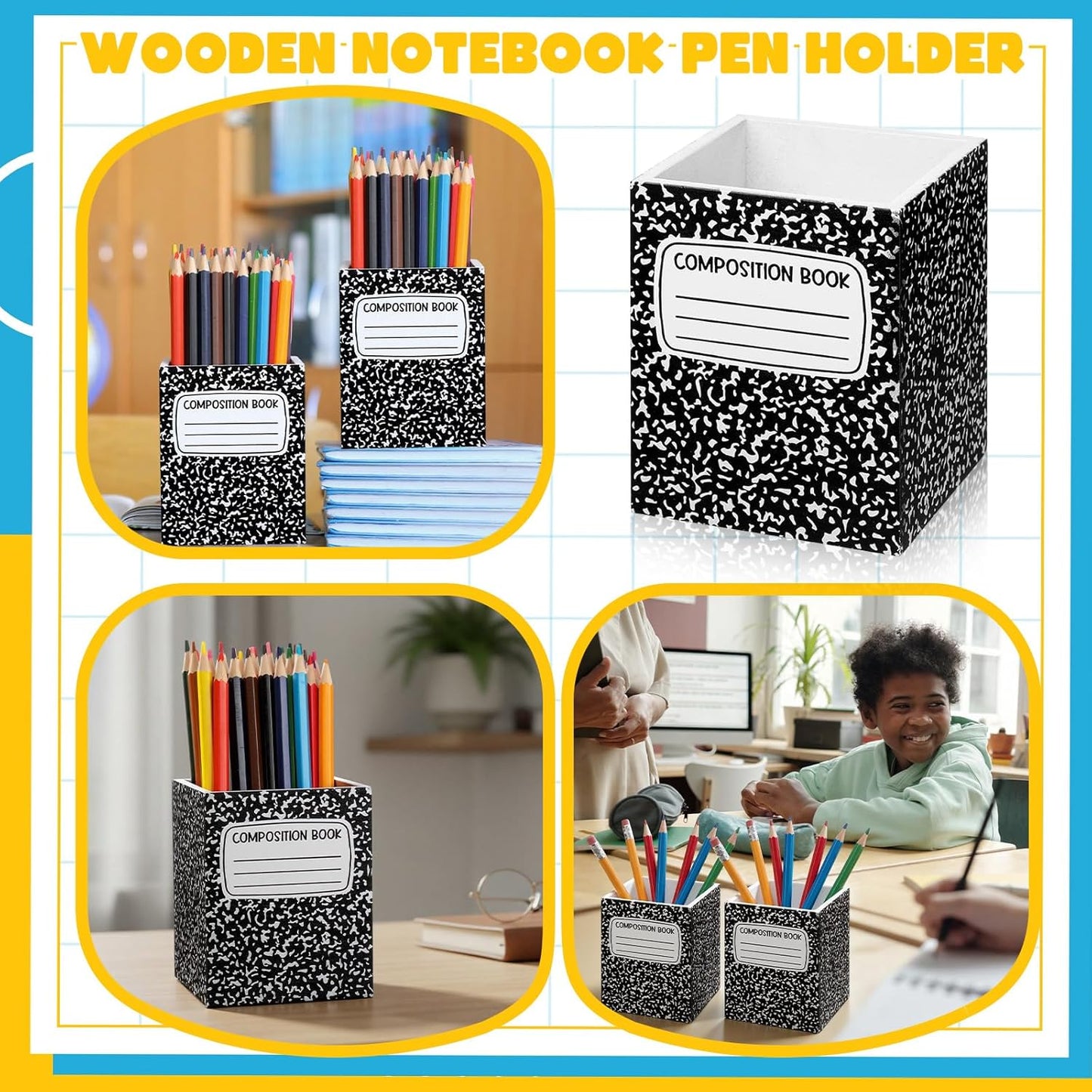 Sherr 2 Pcs Wood Pencil Holder for Teacher Pen Holders Teacher Appreciation Gifts Back to School Organizer Pencils Cup Wooden Dispenser Storage Organizer for Classroom Office Desk